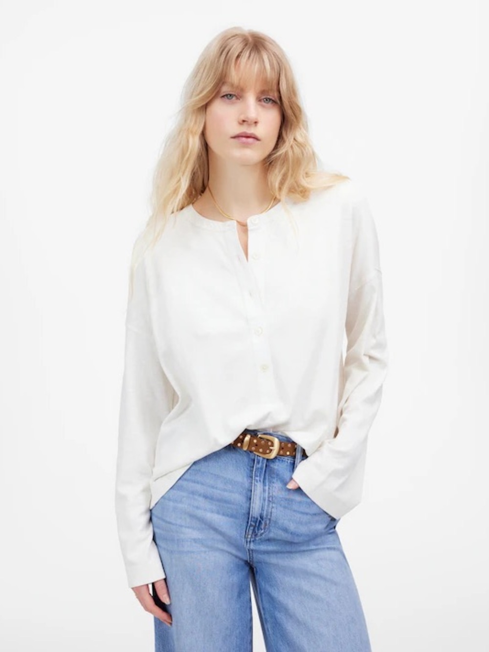 Madewell NWT Relaxed Henley Long Sleeve Tee Size Medium in White